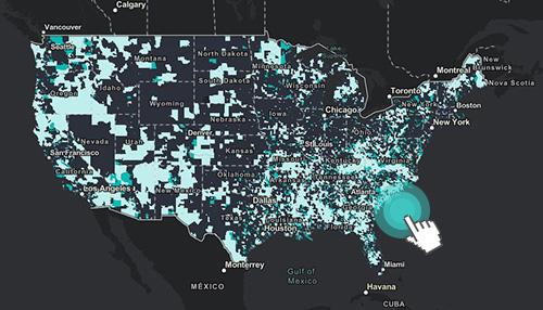 Map of the United States with areas in different shades of green.