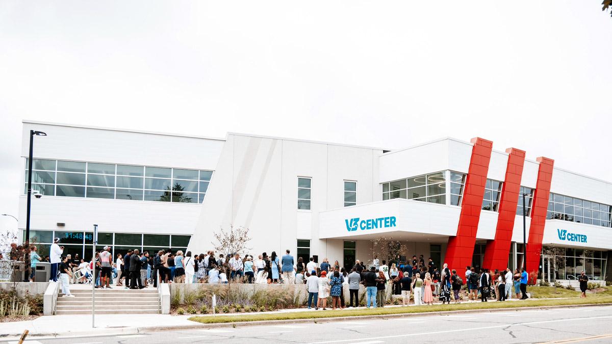 Outside the V3 Sports center, a crowd gathered.