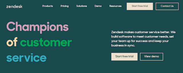 screenshot of zendesk website