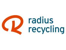 Stylized red R on a white background with "radius recycling" in blue text to the right