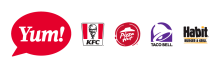 Yum! Brands, KFC, Pizza Hut, Taco Bell, and Habit Burger Grill logos