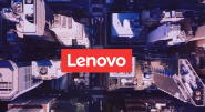 Lenovo logo on top-down view of a city