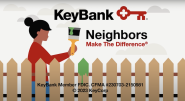 KeyBank: Neighbors Make the difference. Illustration of a woman holding a paintbrush.