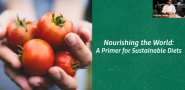 "Nourishing the World" and a hand holding small tomatoes.