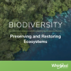 "Biodiversity: Preserving and Restoring Ecosystems" and Whirlpool logo over an aerial view of a shoreline.